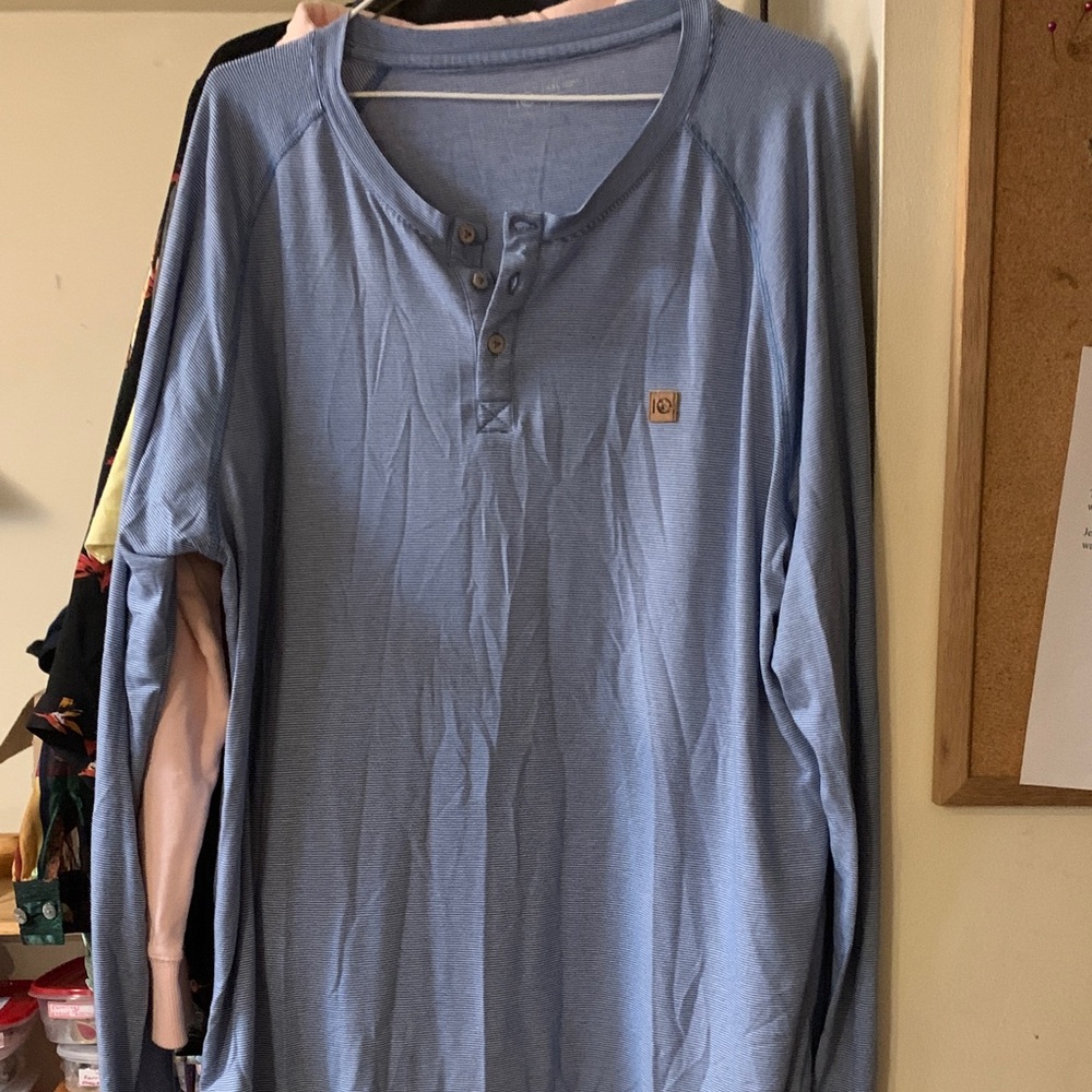Women's Light Blue Long Sleeve Henley Top XXL